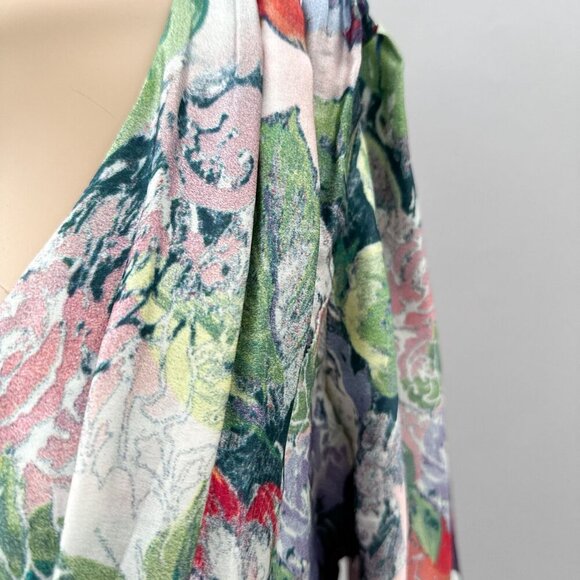 Sundance Samantha Silk Long Sleeve Boho Floral Pleated V-Neck Empire Top Women S - Picture 12 of 12